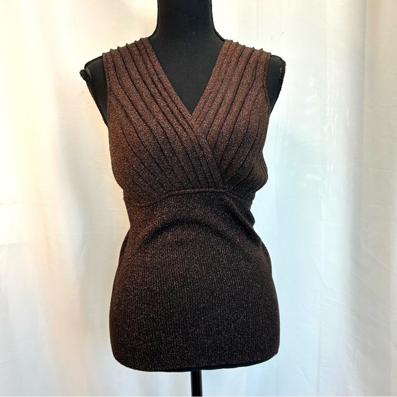 J Michaels metallic bronze brown glitter V-neck tank top knit blouse Sz L - Picture 11 of 11